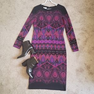 Elegant Shift Long Sleeve Midi Dress